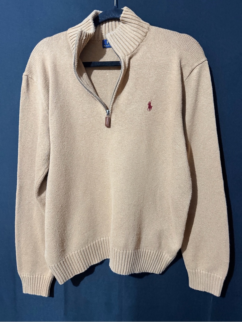Ralph Lauren Beige Half-Zip Sweater with Red Pony